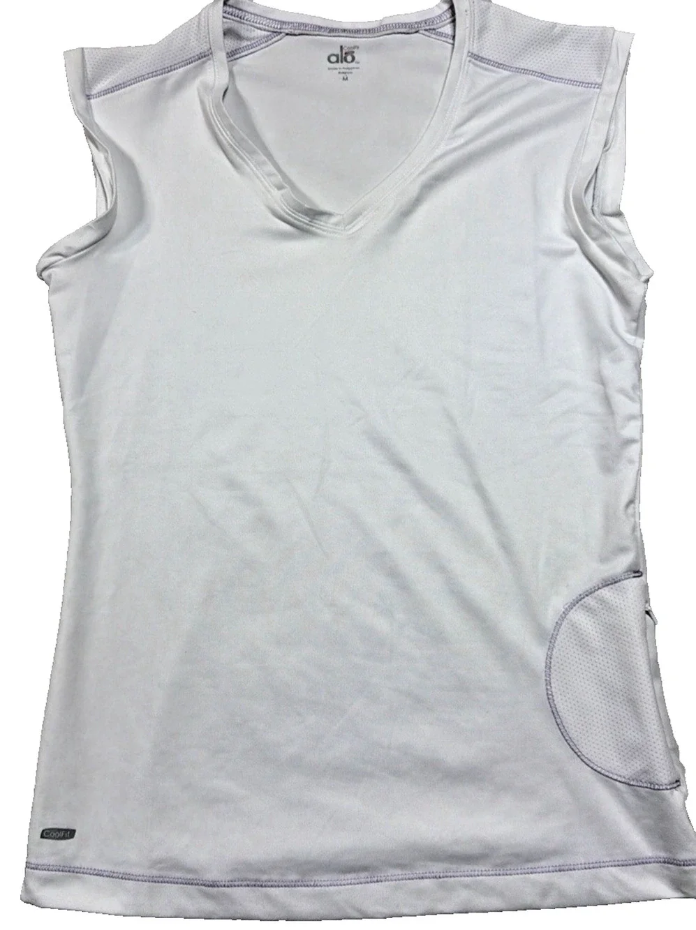 Alo Yoga CoolFit White Purple Trim V-Neck Athletic Tank Top Women Sz M NWOT